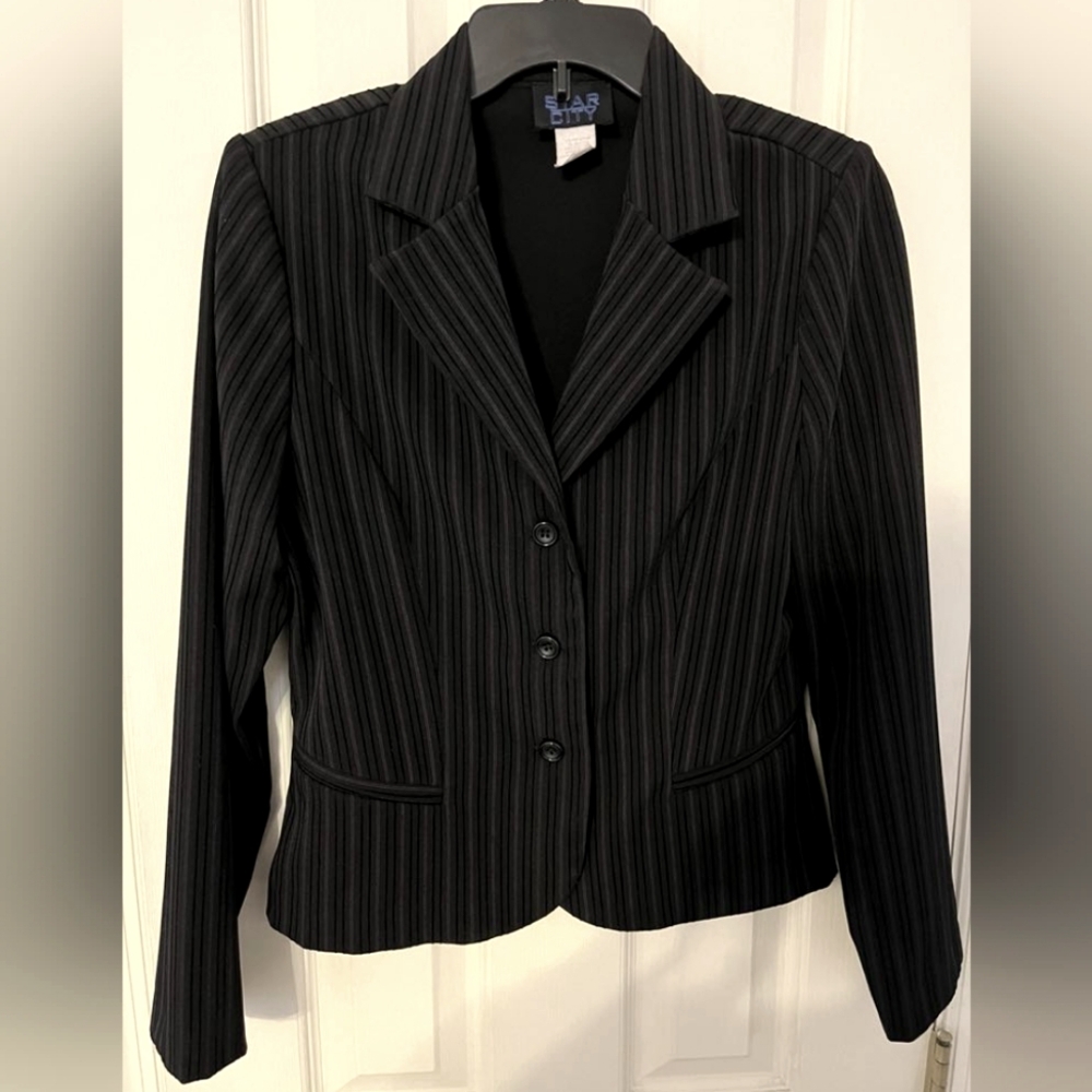 Star City Junior's Medium Black Pinstriped Dress Suit Jacket